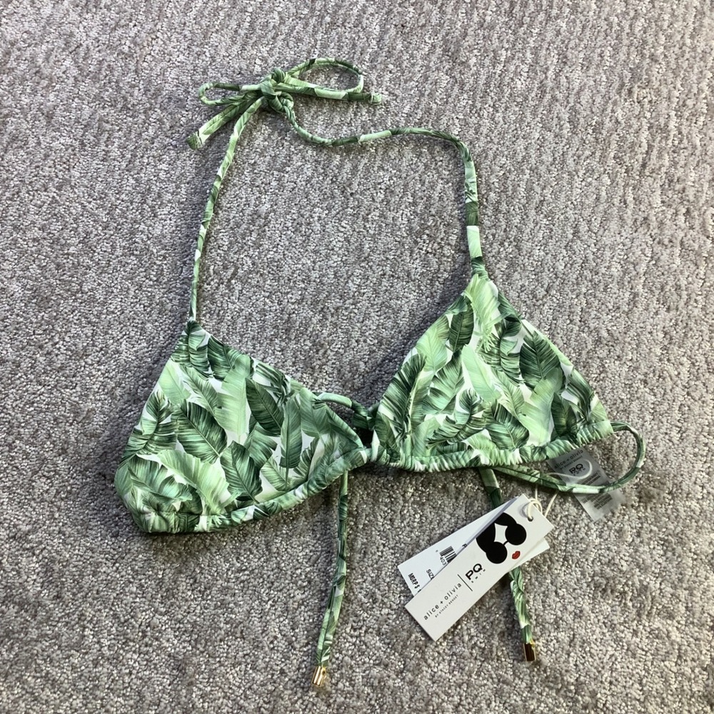 Alice + Olivia x PQ Swim Floral Palm Triangle Bikini Top Green Size XS NWT